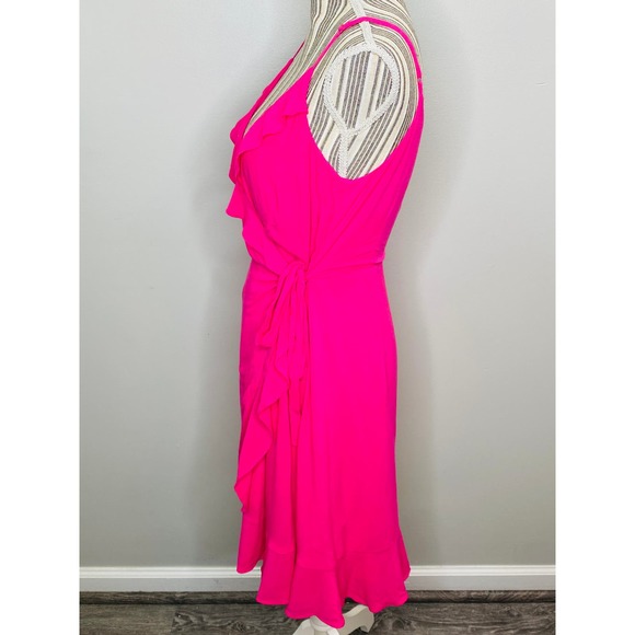 Cupcakes and Cashmere Vibrant Pink Ruffle Wrap Dress Women Small Barbiecore NWT - Picture 5 of 12